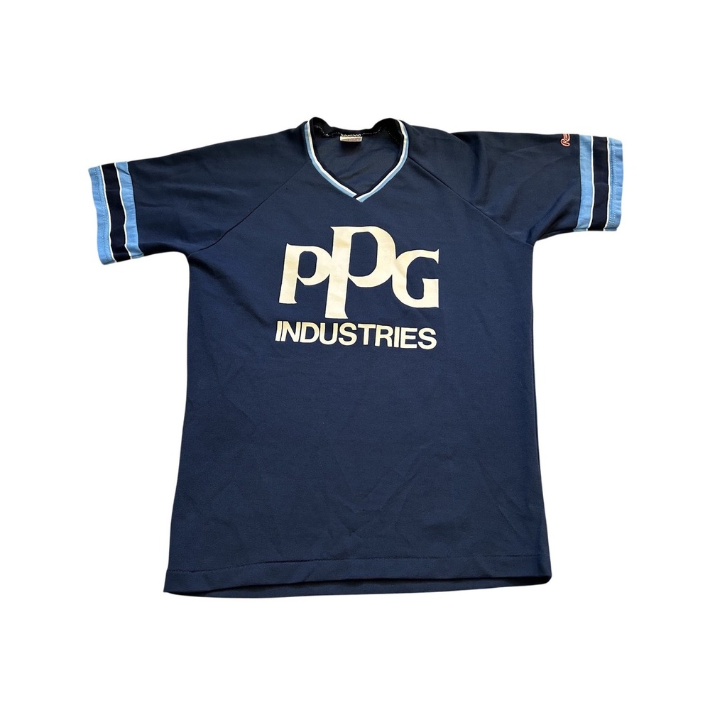 Rawlings PPG Industries Jersey Mens Medium Navy Blue Excellent Vintage Raglan 5